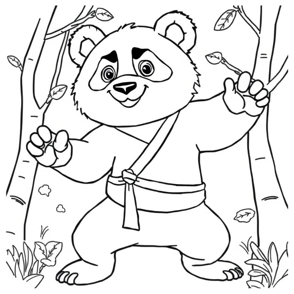coloring page of a kung fu panda