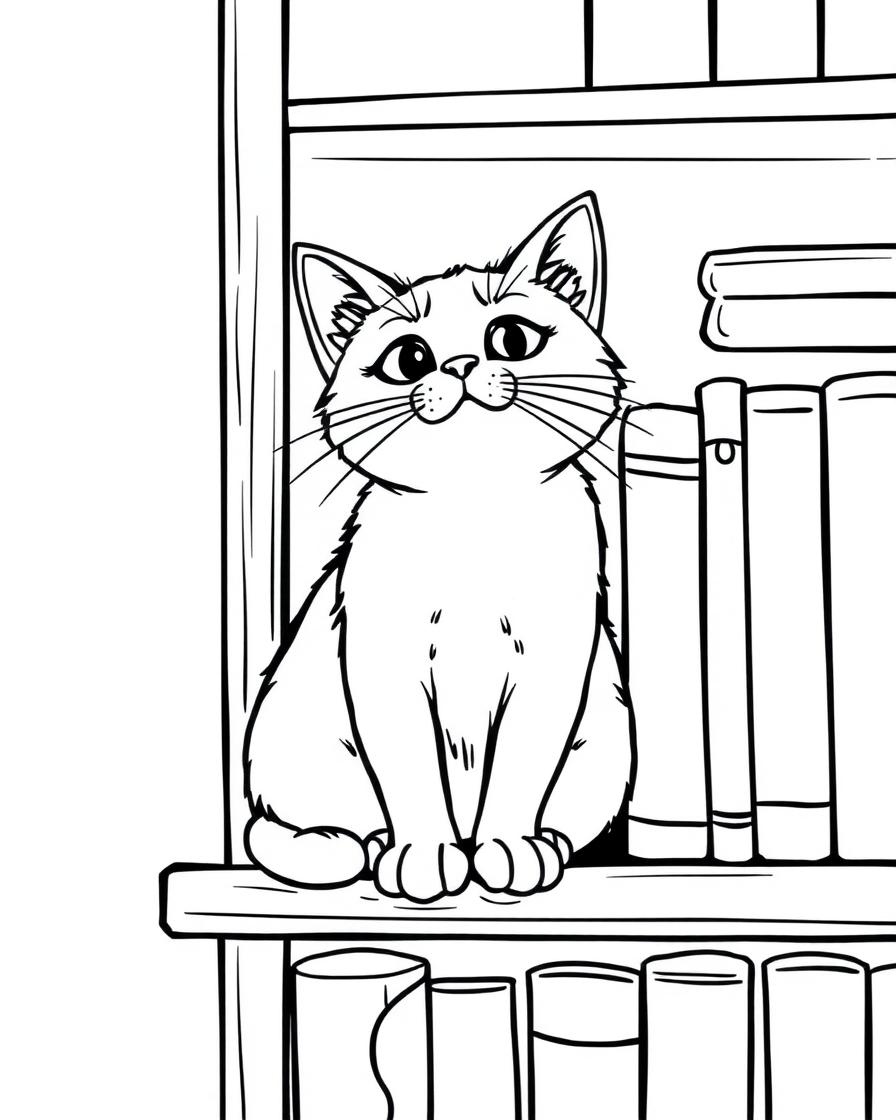A cute cat on a book shelf