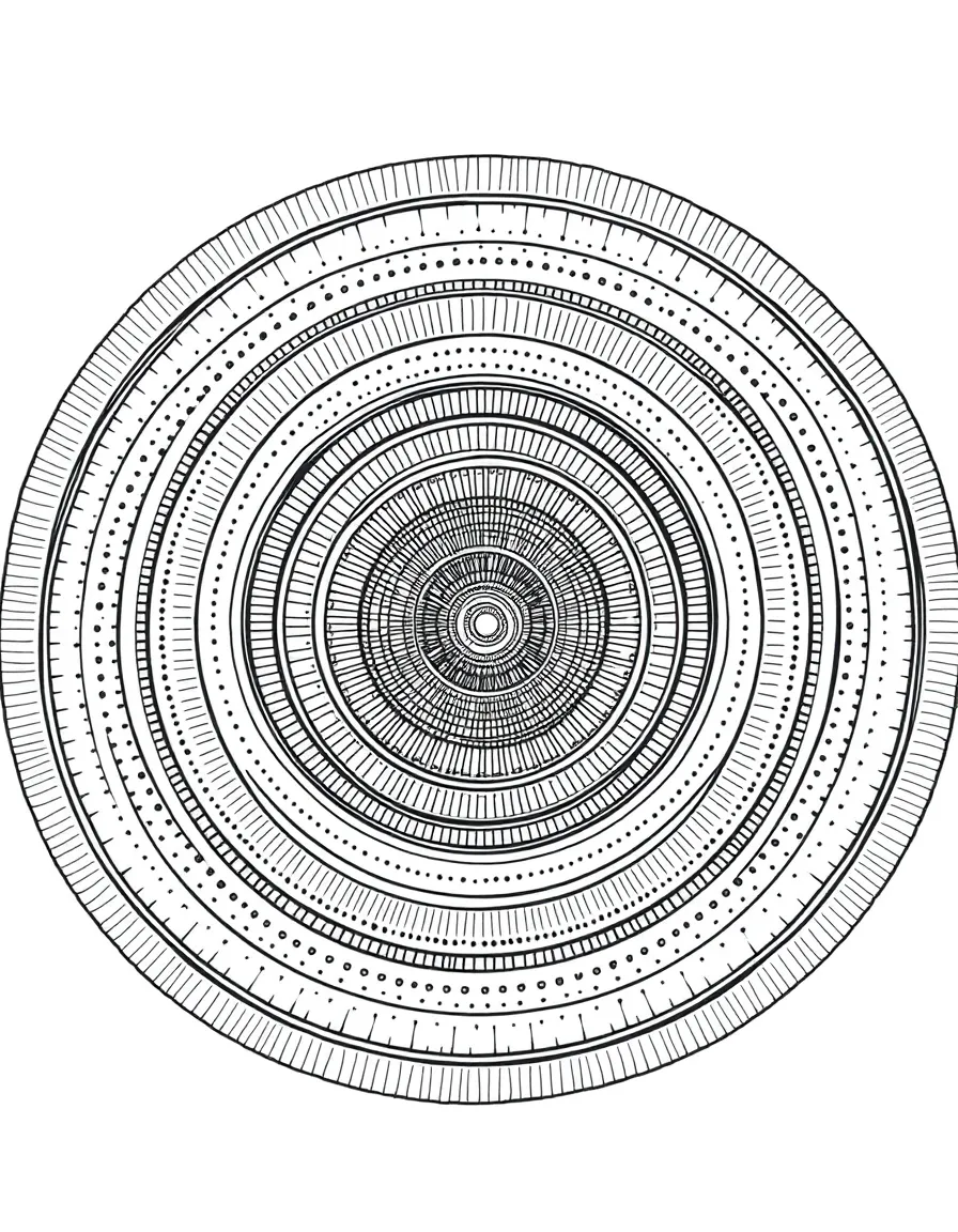 Concentric circles radiating outward with alternating fill patterns of crosshatching and stippling