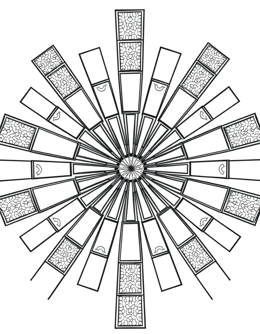 Radial arrangement of rectangles emanating from central point, each featuring different density fills