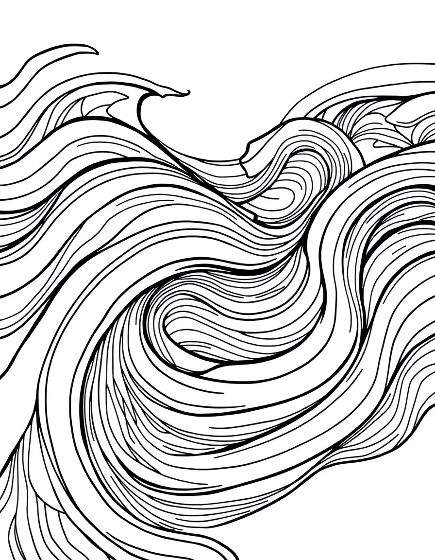 Flowing abstract waves with varying line weights and intricate repeating patterns