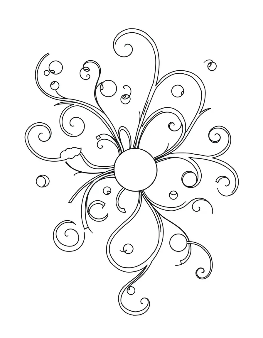 Whimsical swirls and curls intertwining across the page with spheres at intersection points