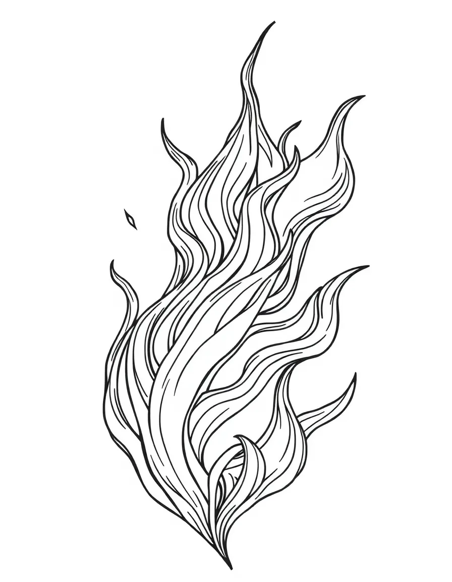Flame-inspired flowing shapes with intricate line details creating movement
