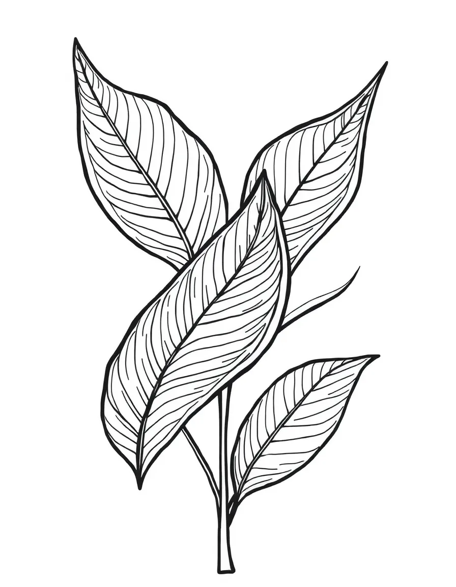 Abstracted leaf forms with detailed veining and textured fill patterns
