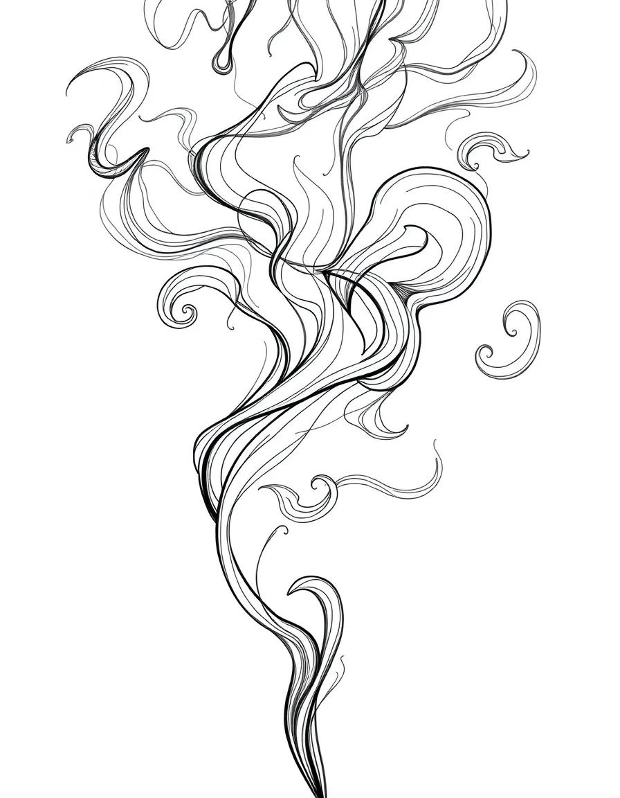 Smoke-like wisps curling and intertwining with varying opacity suggested through pattern density