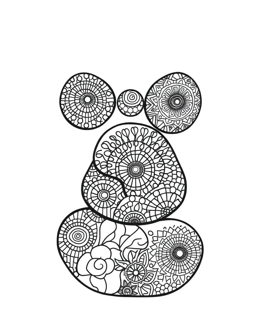 Pebble arrangement with each stone containing a unique zentangle pattern