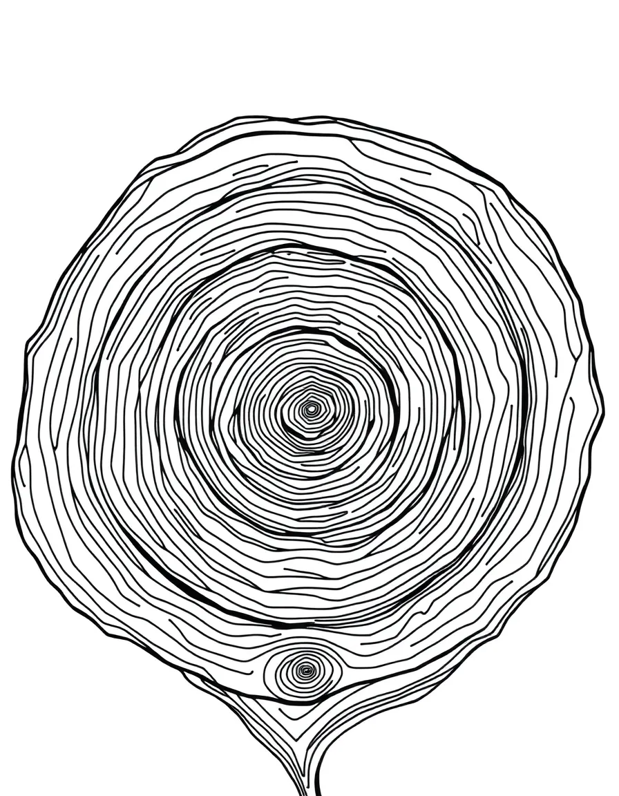 Tree ring patterns that transform into abstract swirls toward the edges