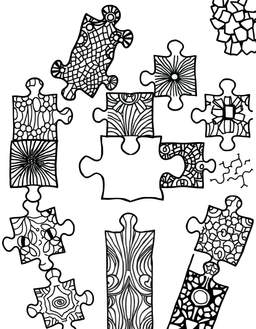 Puzzle piece arrangement with each piece showcasing a different pattern style