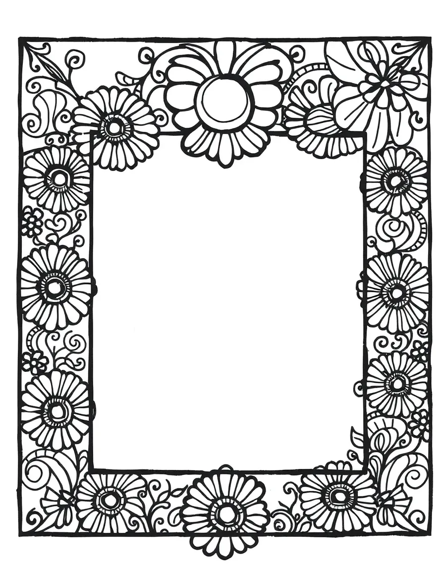 Classic Zentangle tile with border and string dividing the space for multiple patterns