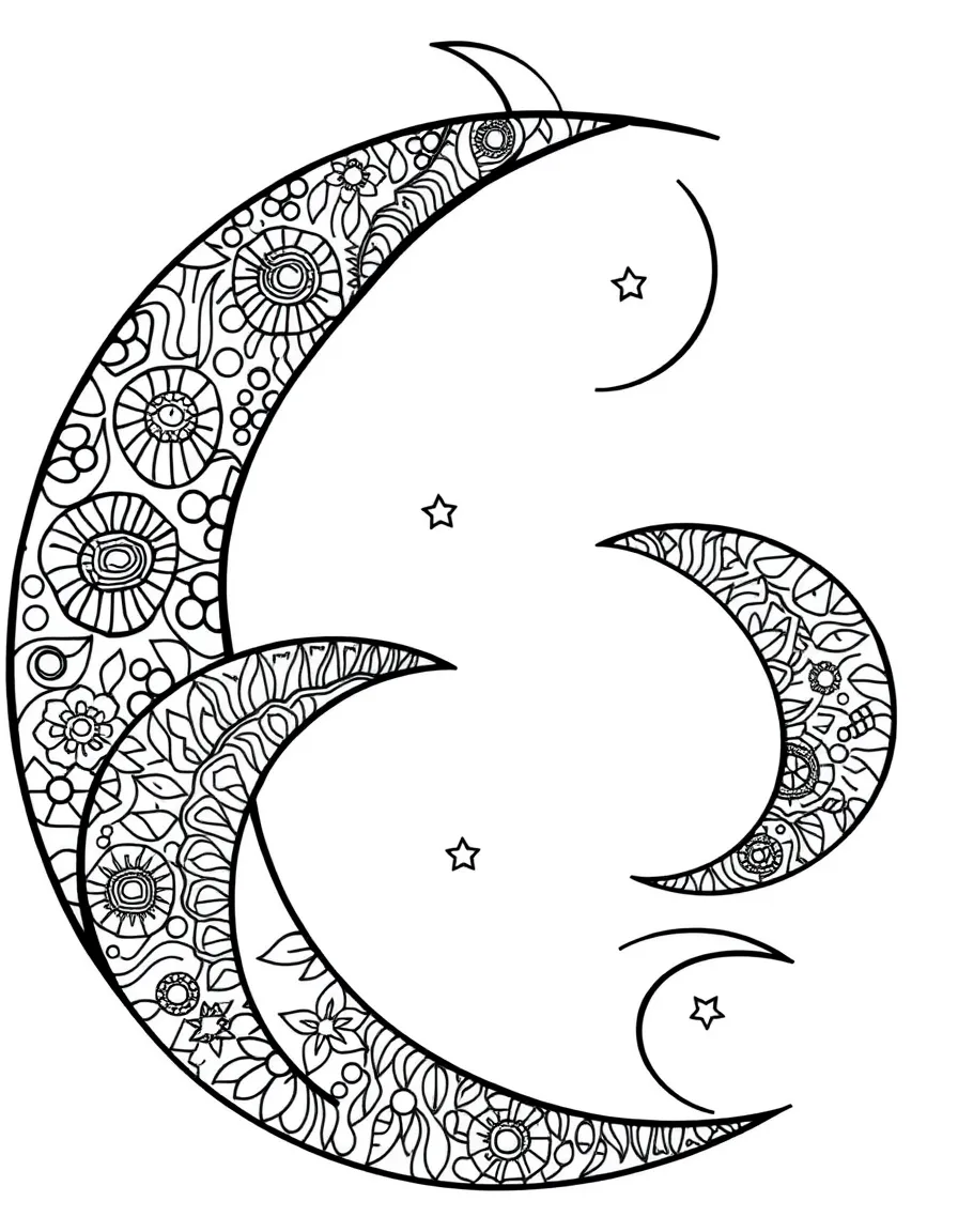 Crescent moon shapes filled with alternating Hollibaugh and Printemps patterns