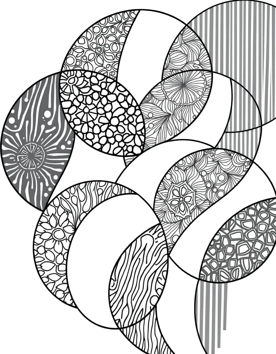 Overlapping circles divided with fragments featuring alternating Knightsbridge and Rain patterns