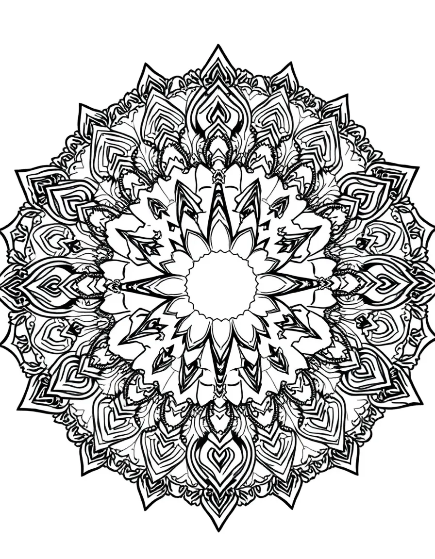 Square-based mandala with corner focal points containing detailed zentangle work