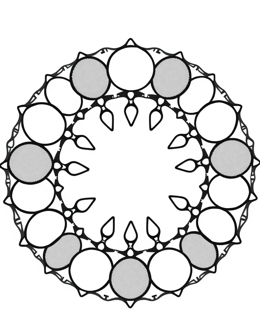 Moon phase mandala with crescent shapes arranged in circular formation