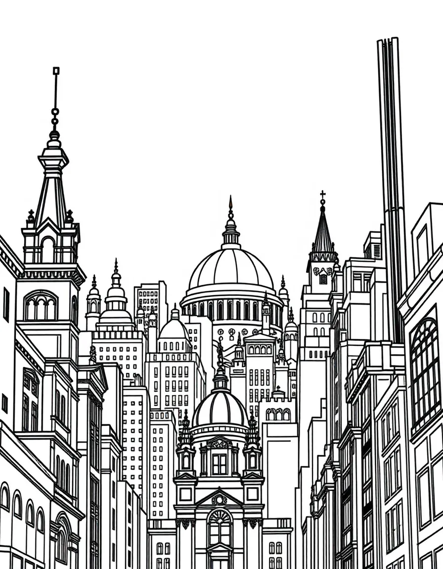 Cityscape silhouette filled with architectural pattern details