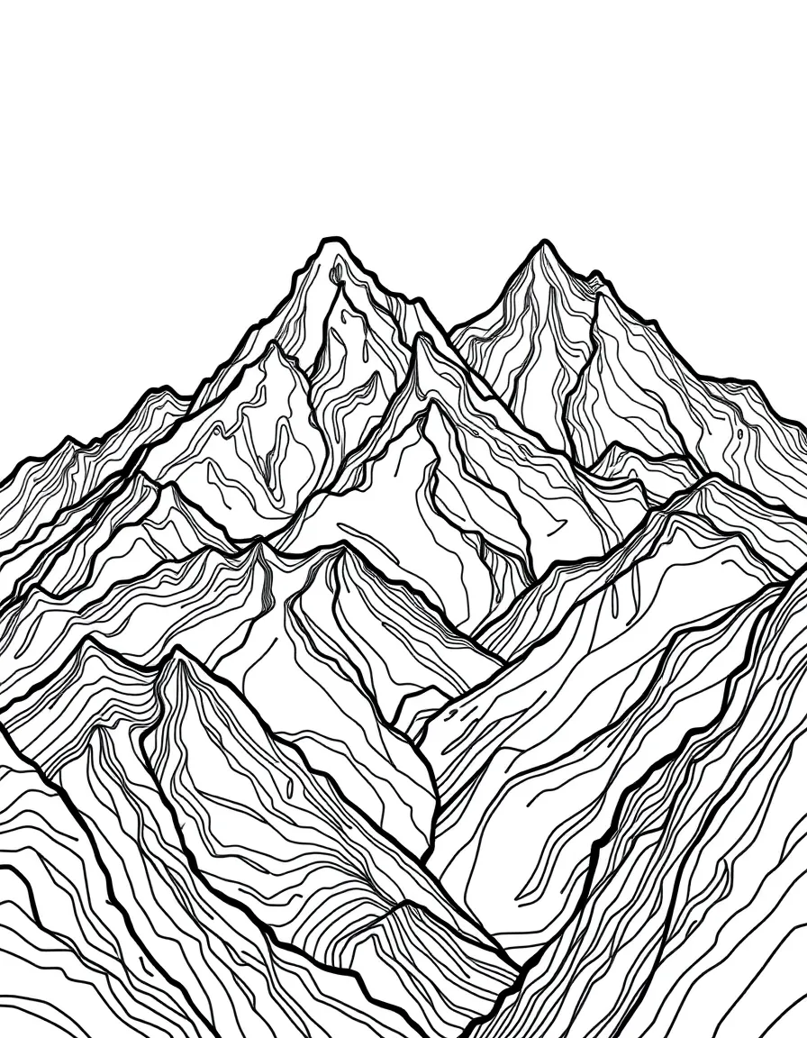 Abstract mountain landscape with varying terrain patterns