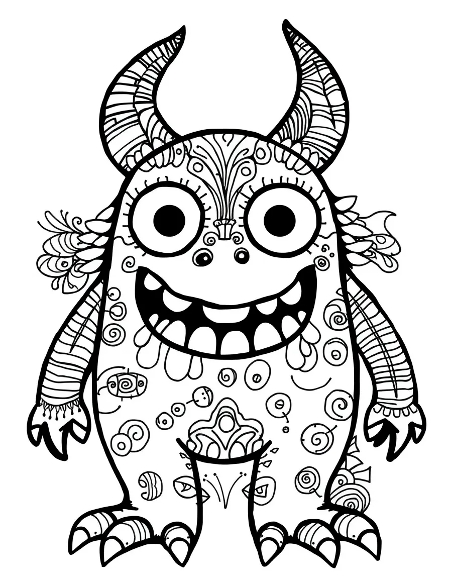 Doodle monster shapes with various zentangle patterns as textures