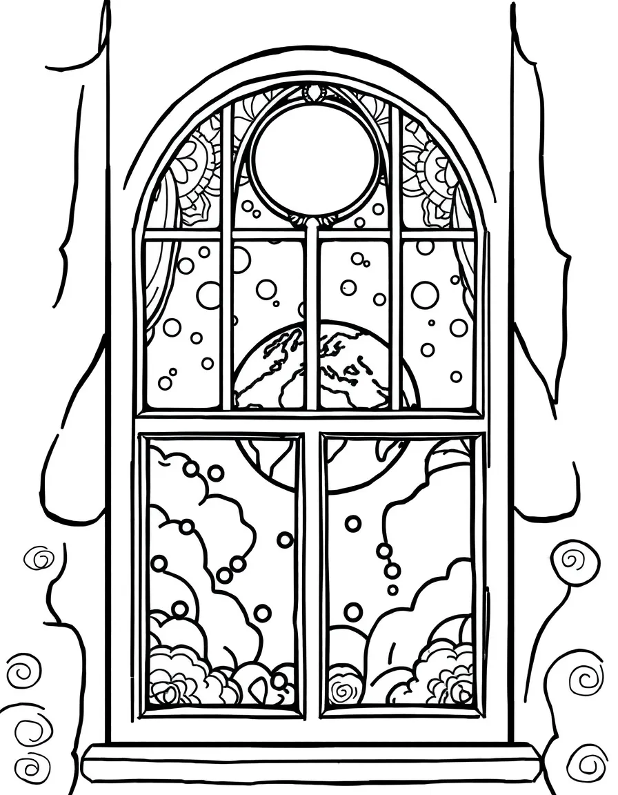 Window pane design with each section viewing a different pattern world