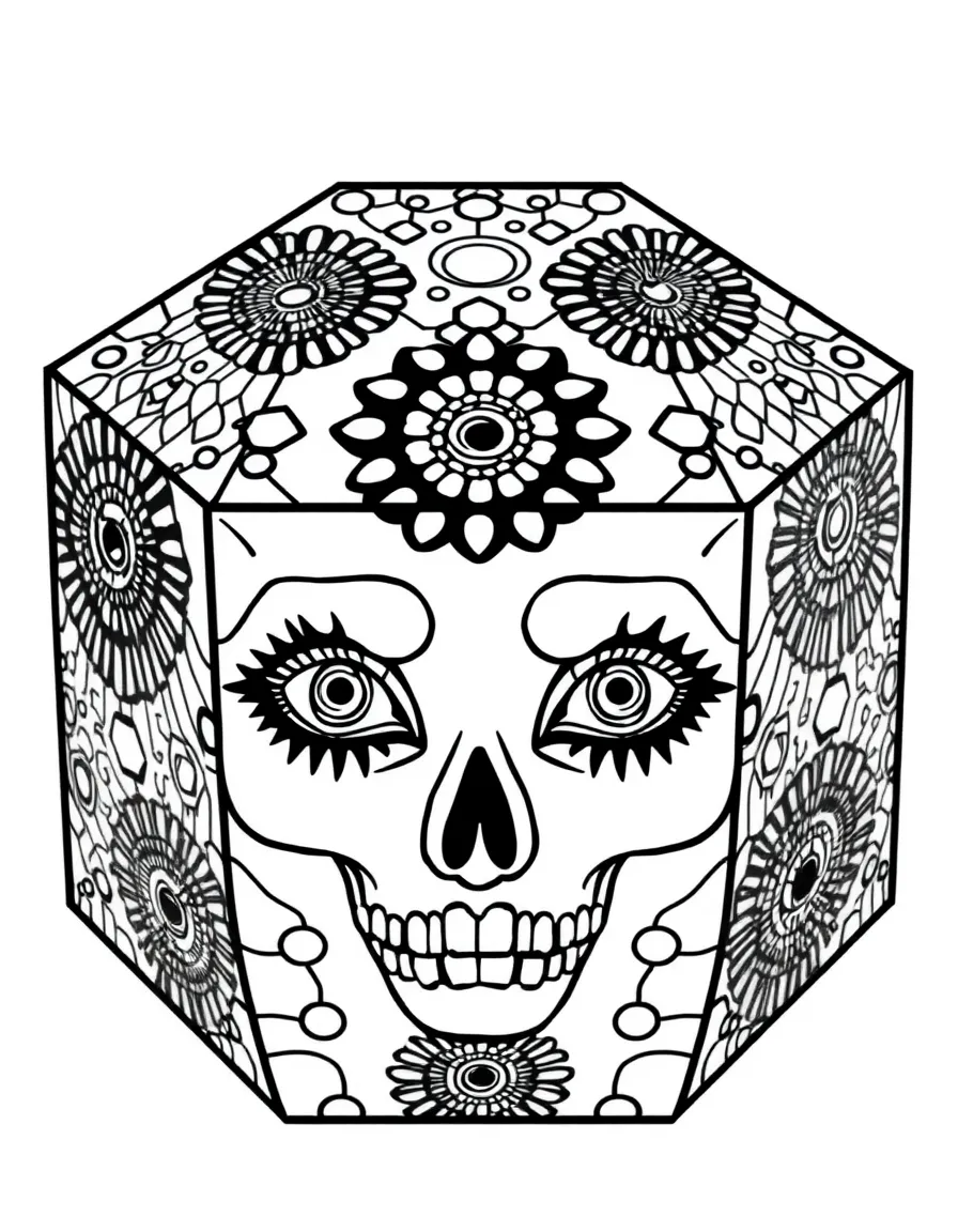 Necker cube with unique pattern fills on each face