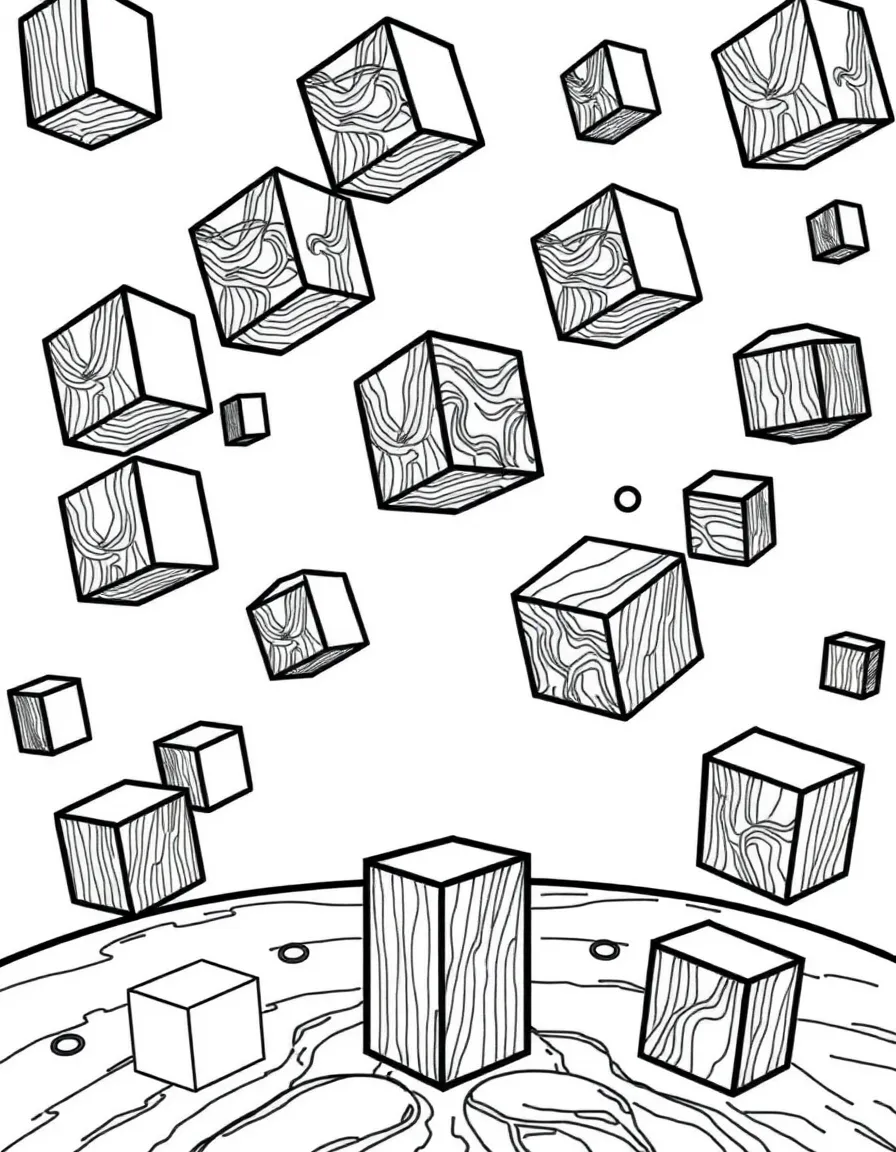 Floating pattern blocks appearing to hover above surface