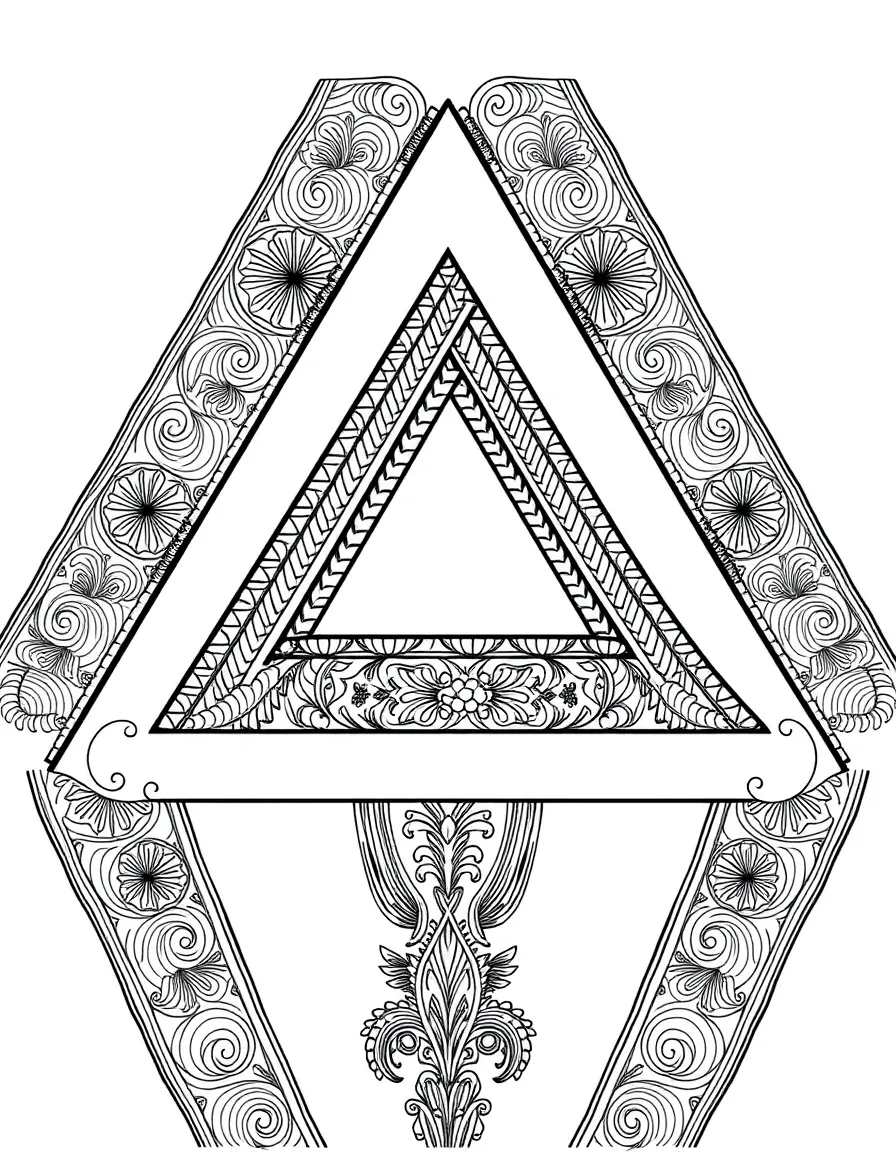 Impossible triangle with detailed pattern work on each surface