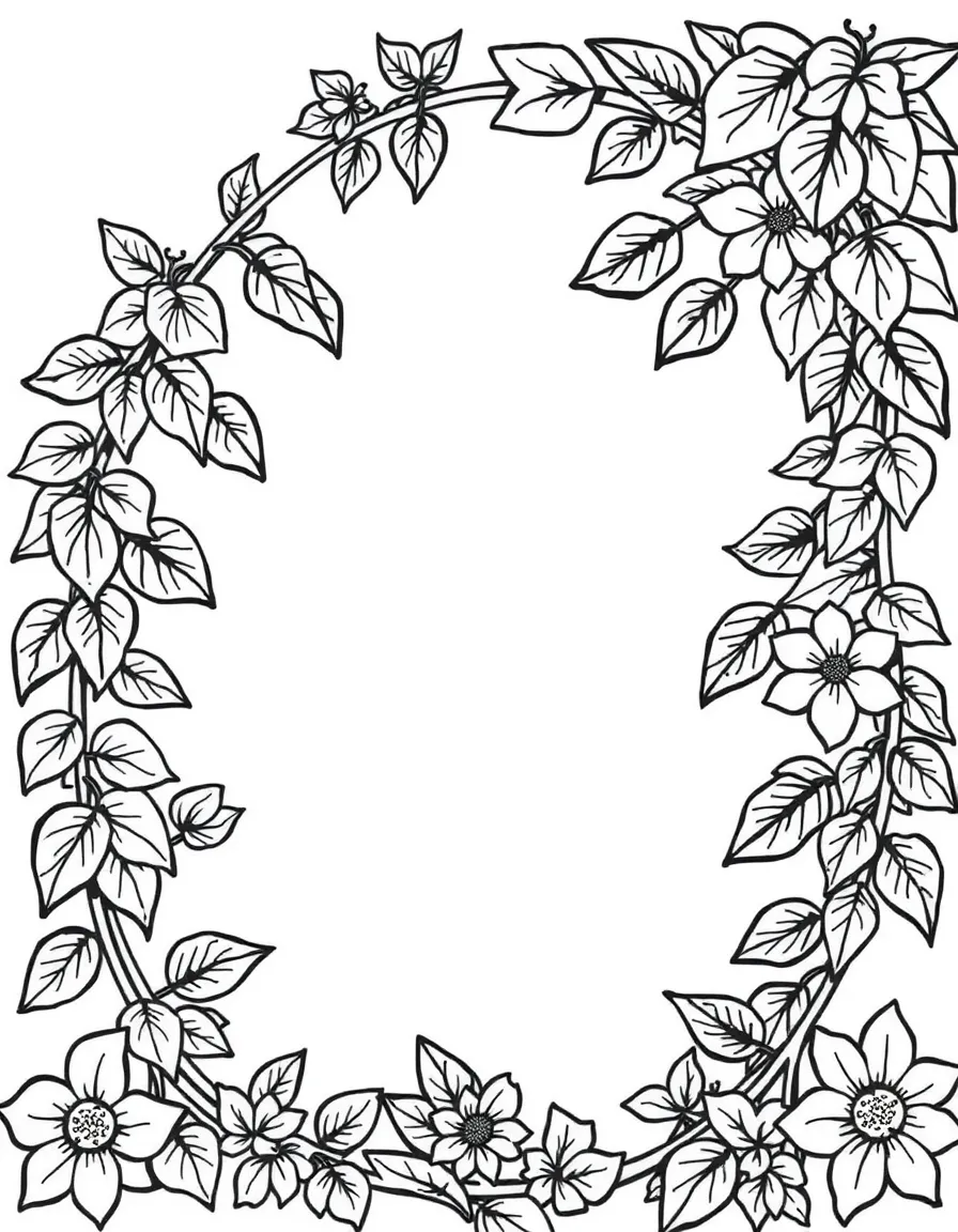 Nature-inspired vine border with leaf and flower pattern details