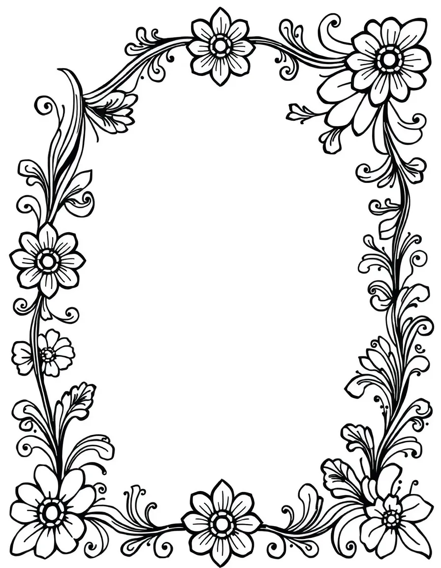 Flowing script border with calligraphic pattern embellishments