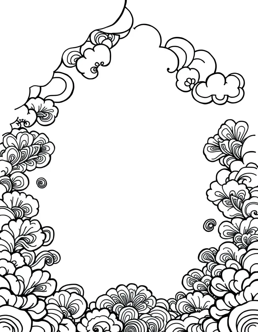 Asian inspired cloud border with flowing pattern details