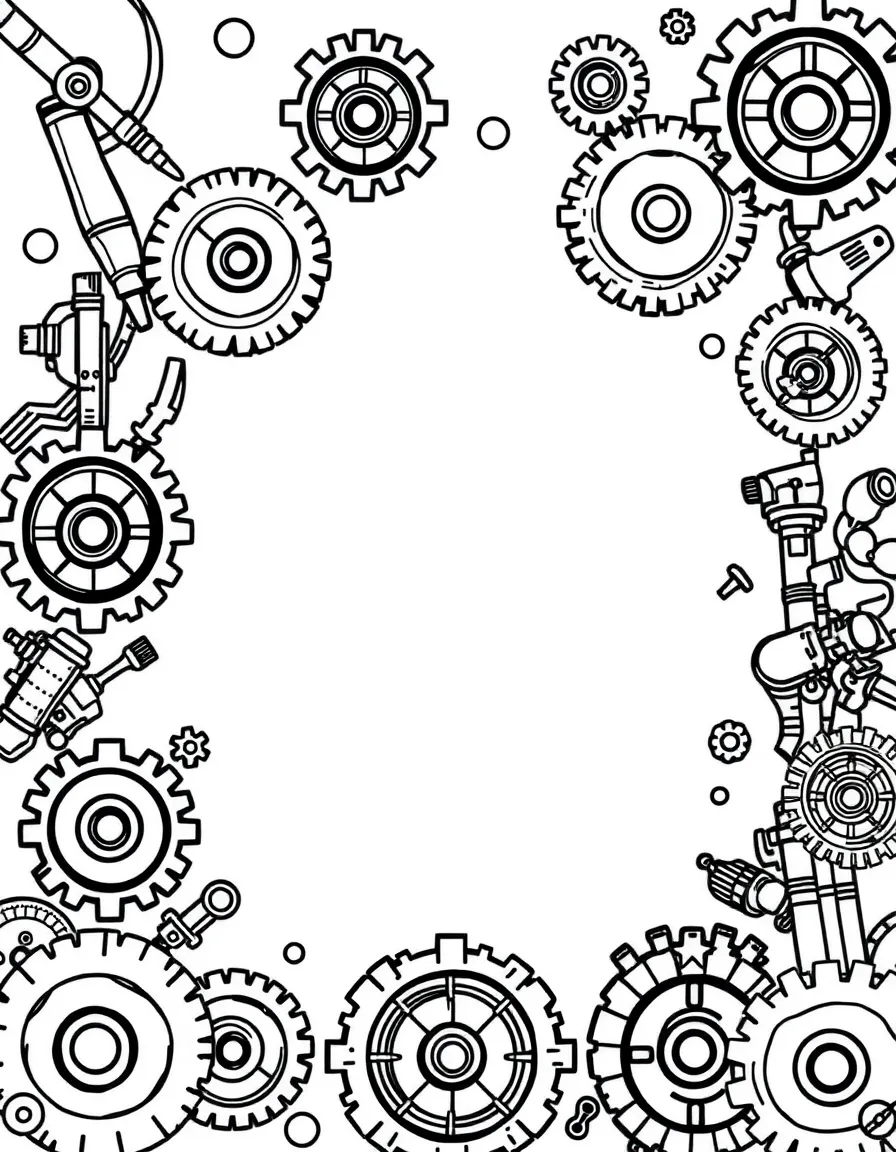Scientific instrument border with gear and dial pattern elements