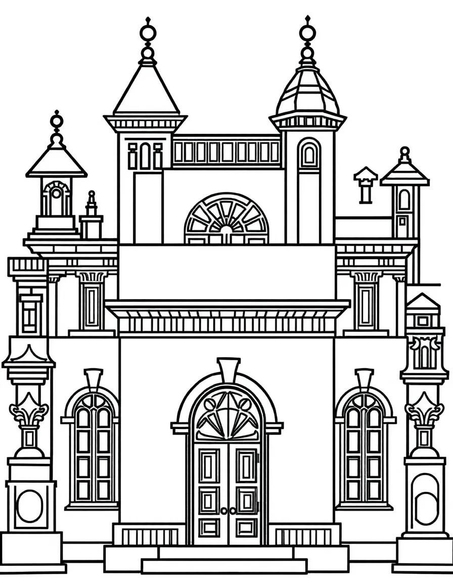 Architectural symbol forms with building pattern details
