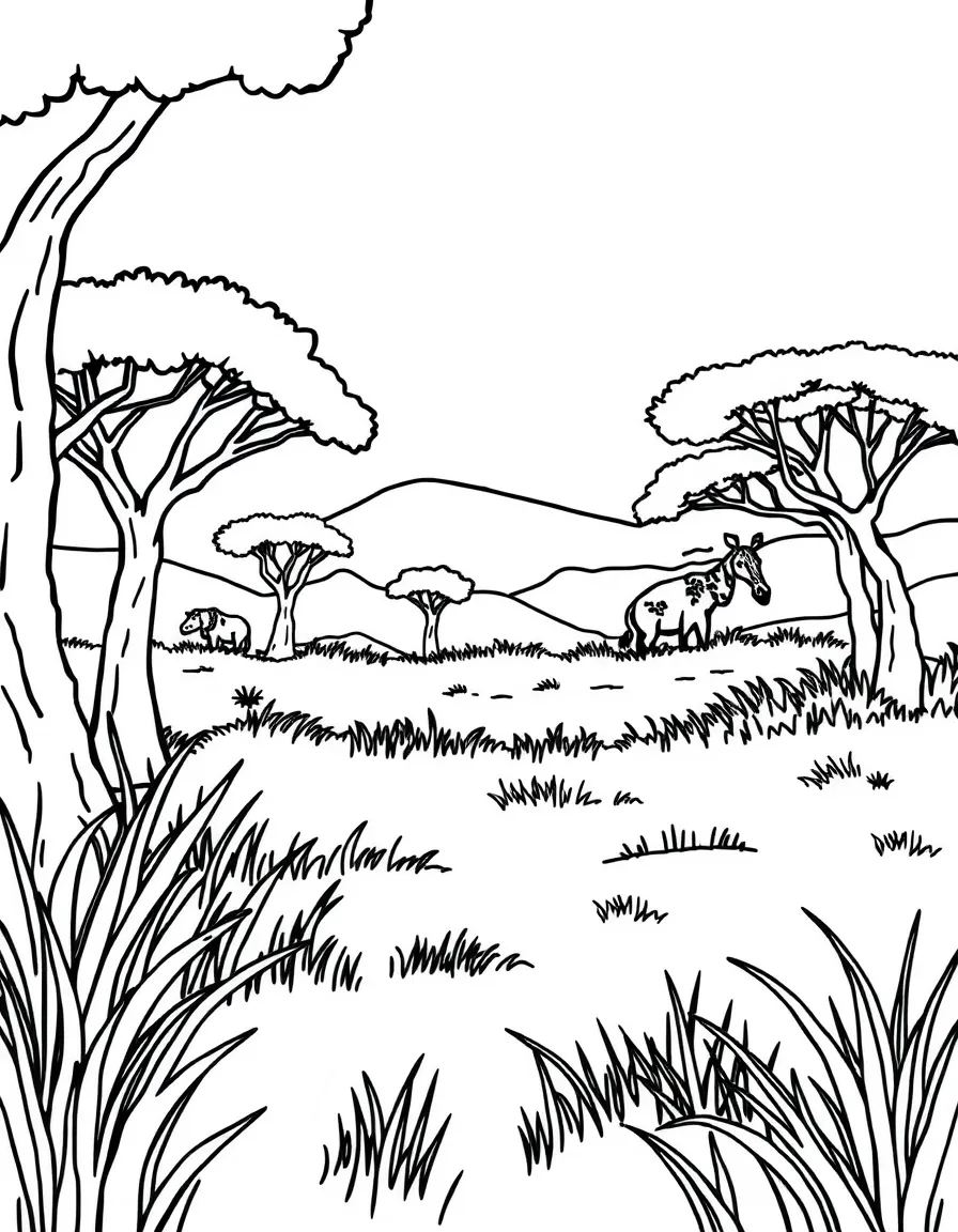 Safari landscape with grass pattern