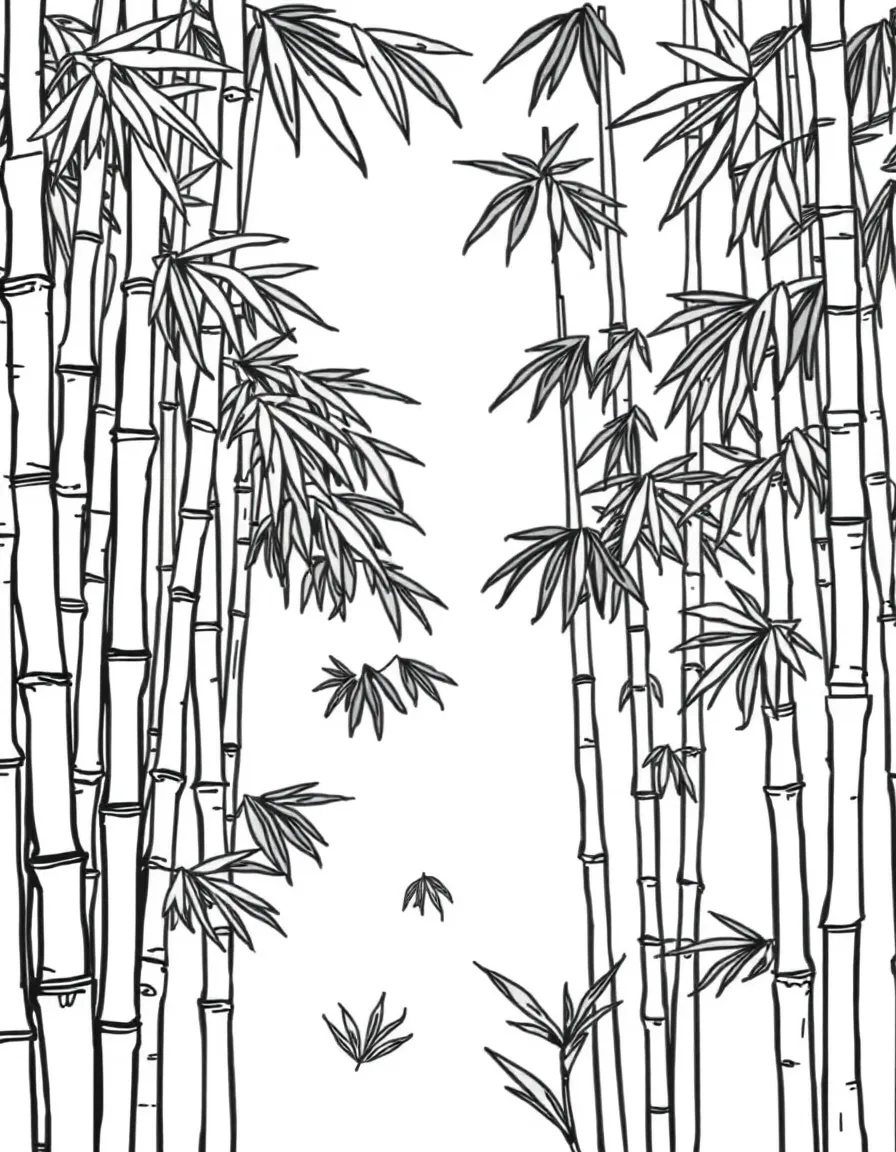 Bamboo forest with varied stalk patterns and leaf details