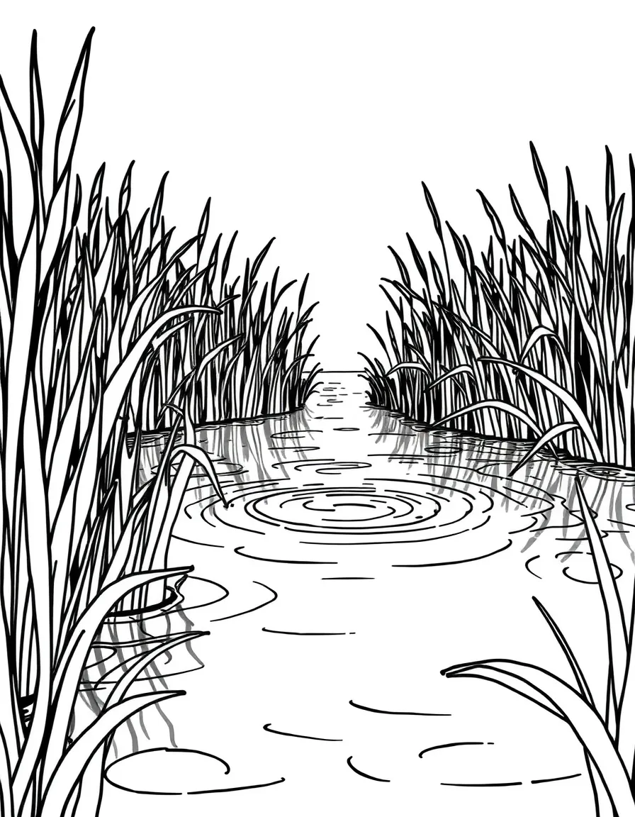 Pattern wetlands with reed textures and ripple effects