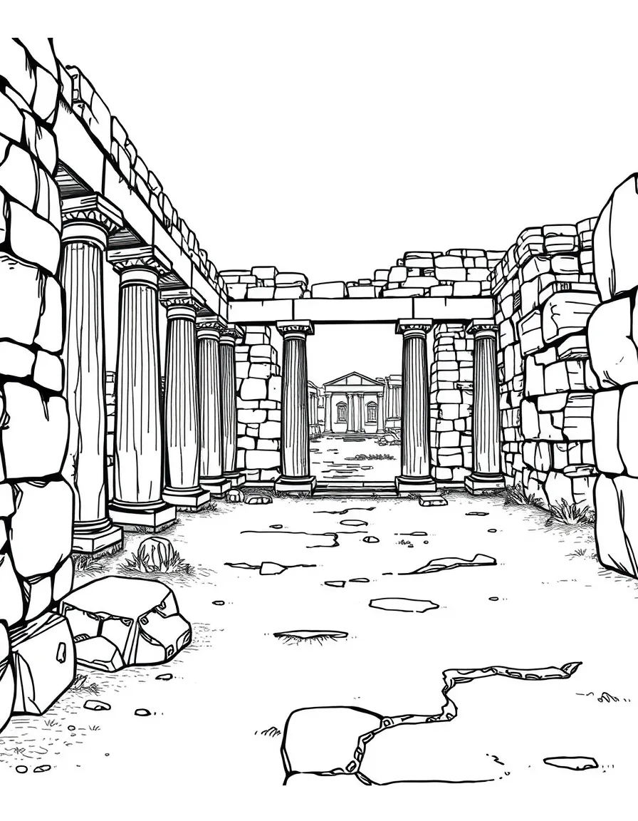 Ancient ruins with pattern-enhanced weathered textures