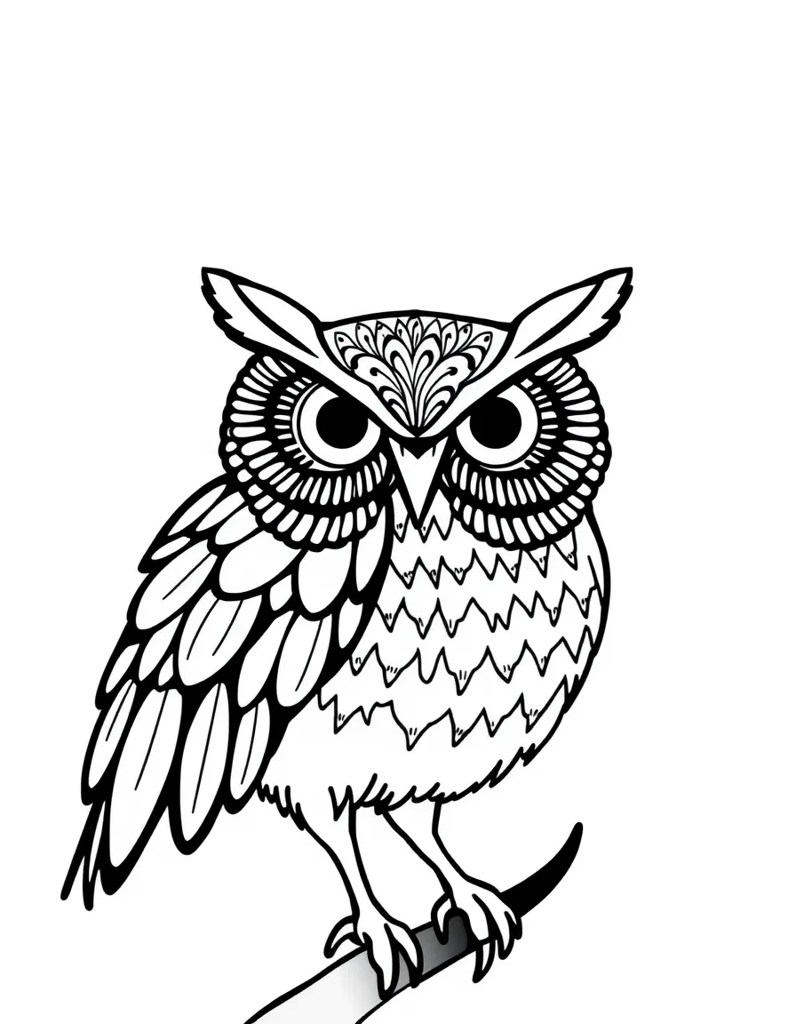 Owl silhouette with feather pattern detail work