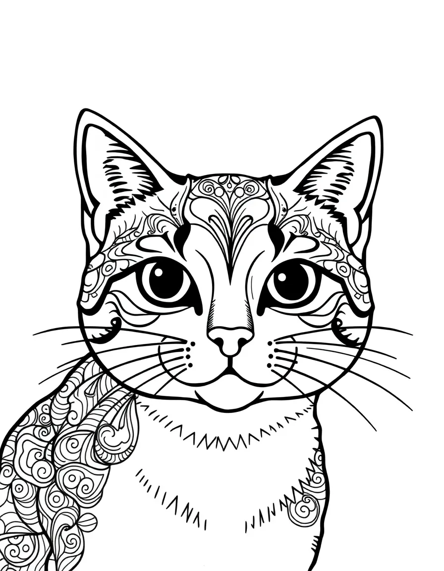 Zentangle cat with whisker pattern and fur details