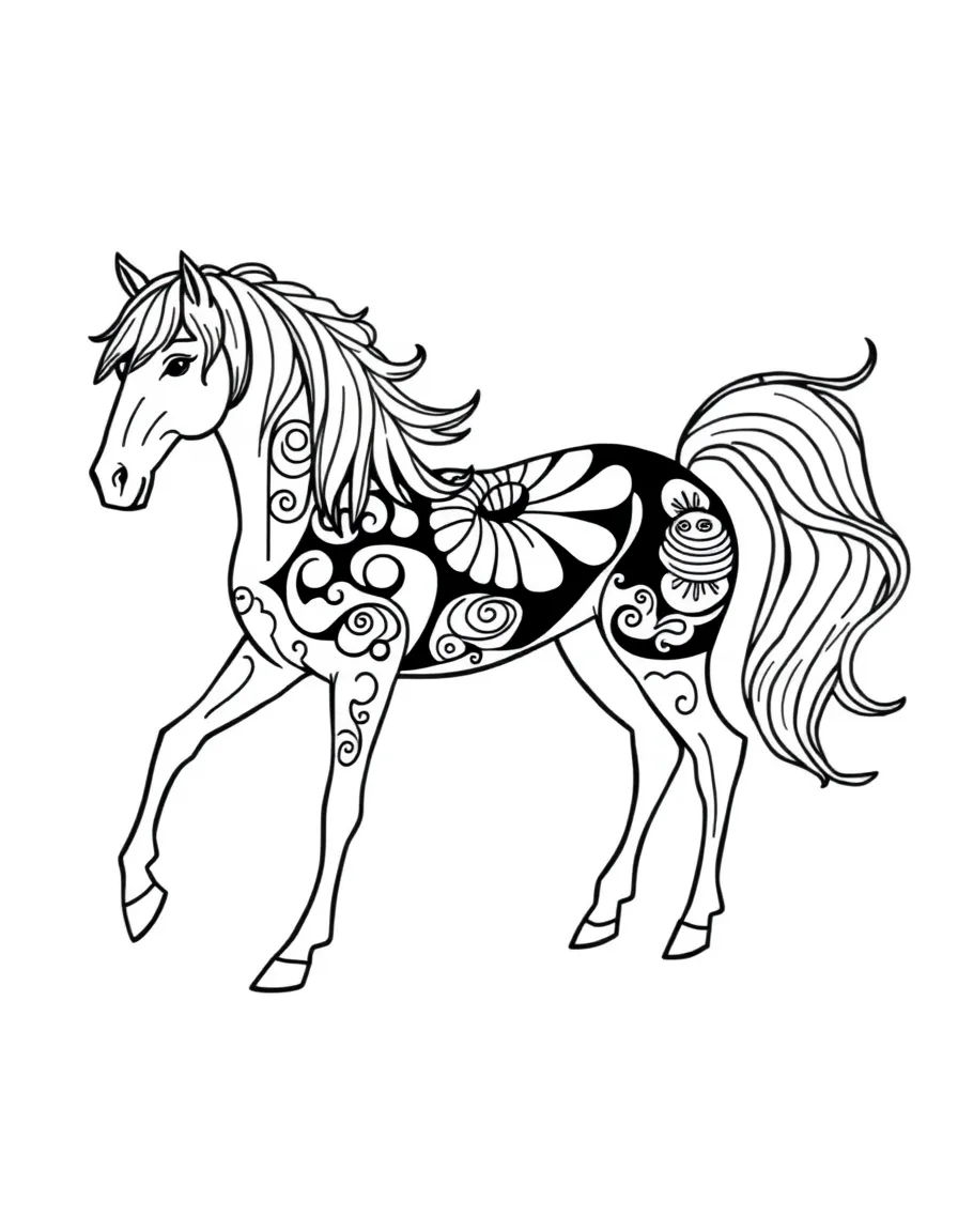 Abstract horse with flowing mane and tail patterns