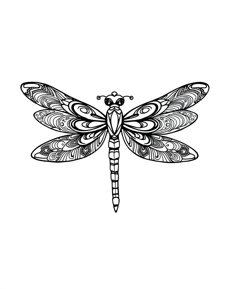 Zentangle dragonfly with wing pattern elements