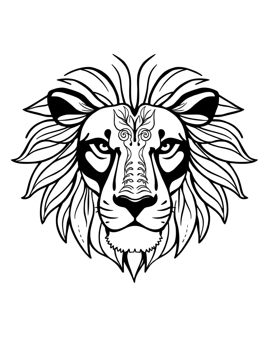 Abstract lion face with mane pattern details