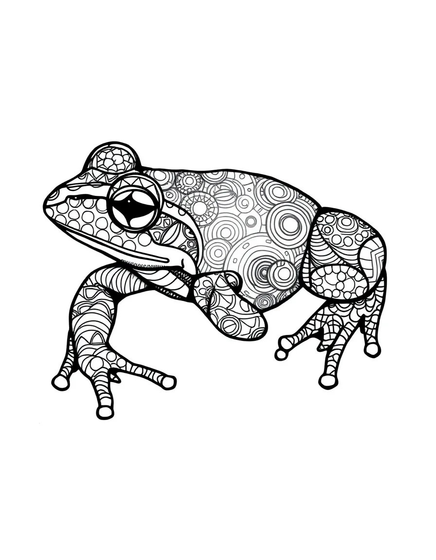 Zentangle frog with textured skin patterns
