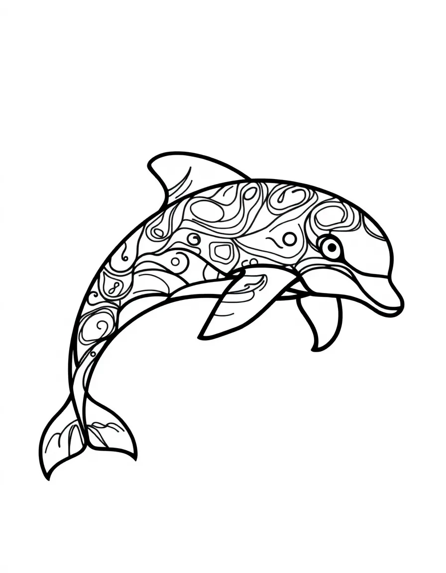 Abstract dolphin with water pattern elements