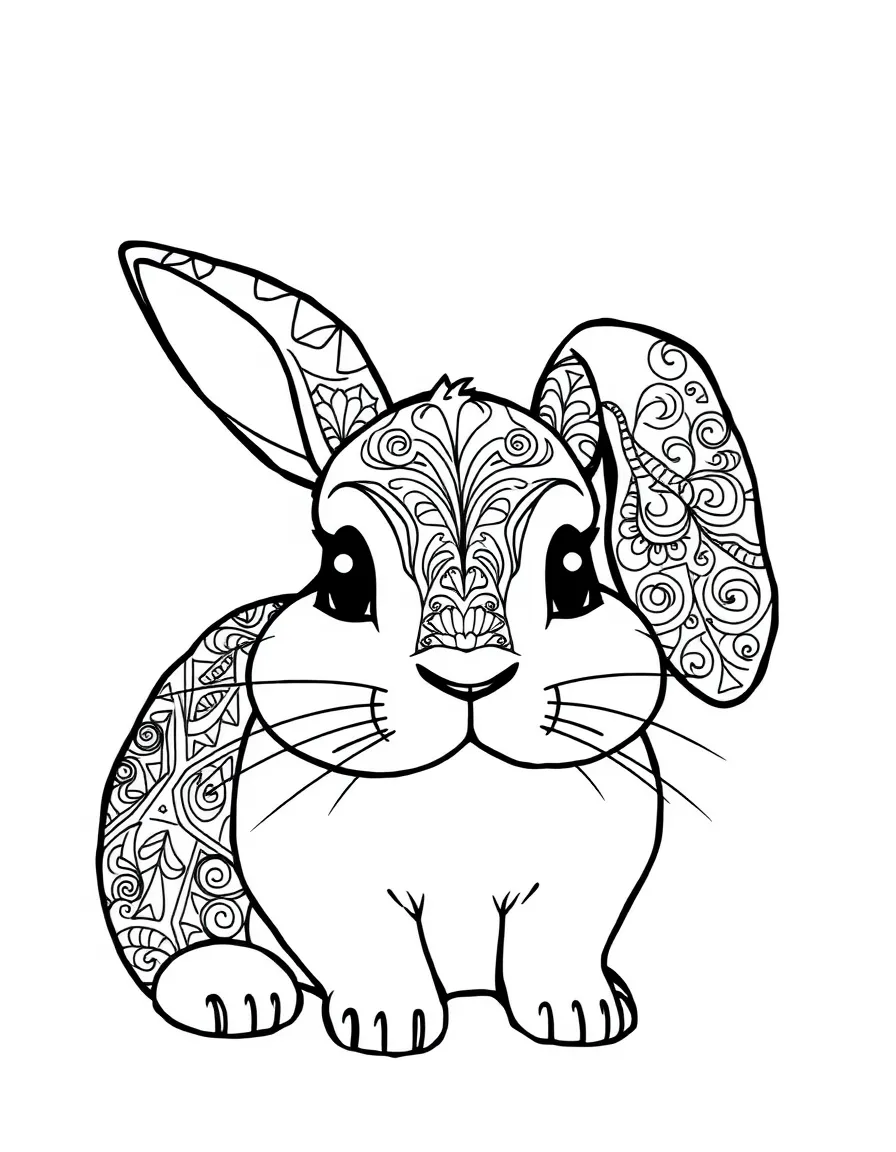 Zentangle rabbit with fur and ear patterns