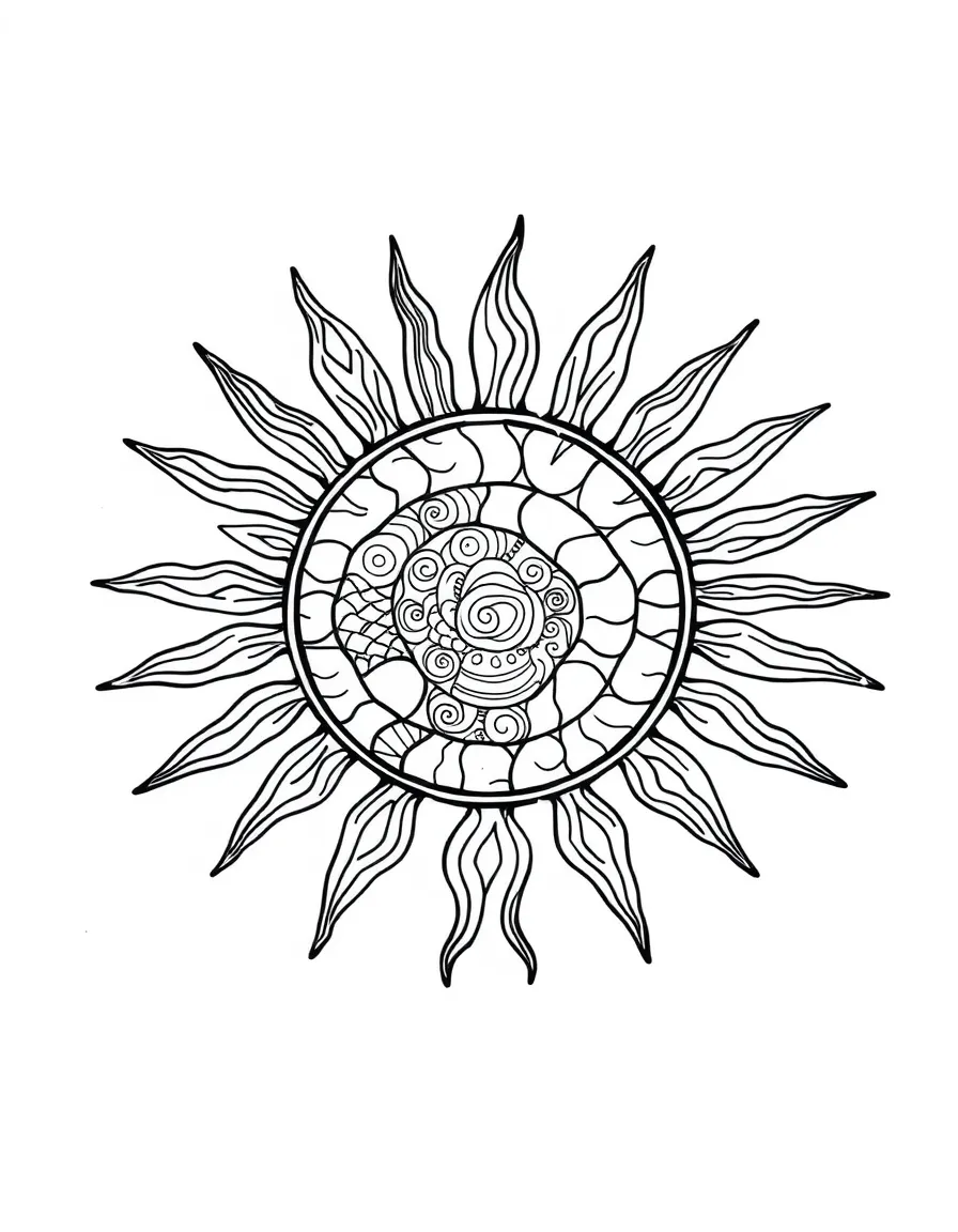 Zentangle sun with ray pattern variations