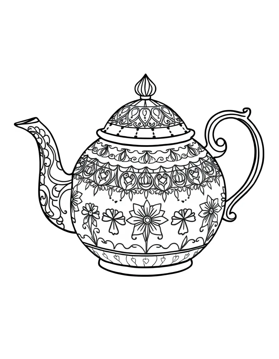 Pattern teapot with detailed spout and handle designs