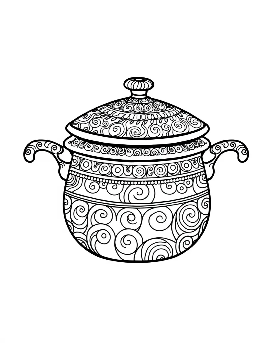 Zentangle cooking pot with lid and handle patterns