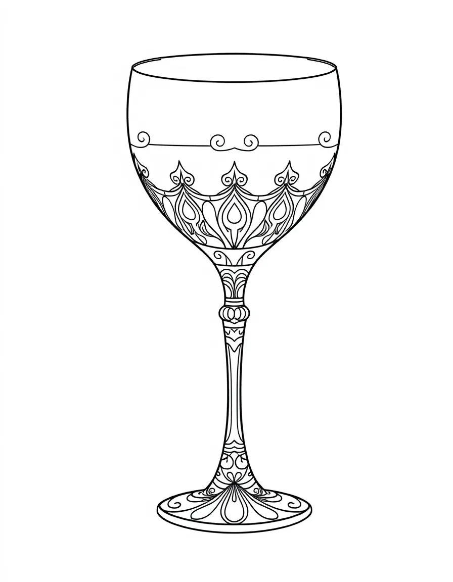 Pattern wine glass with stem and bowl detail work