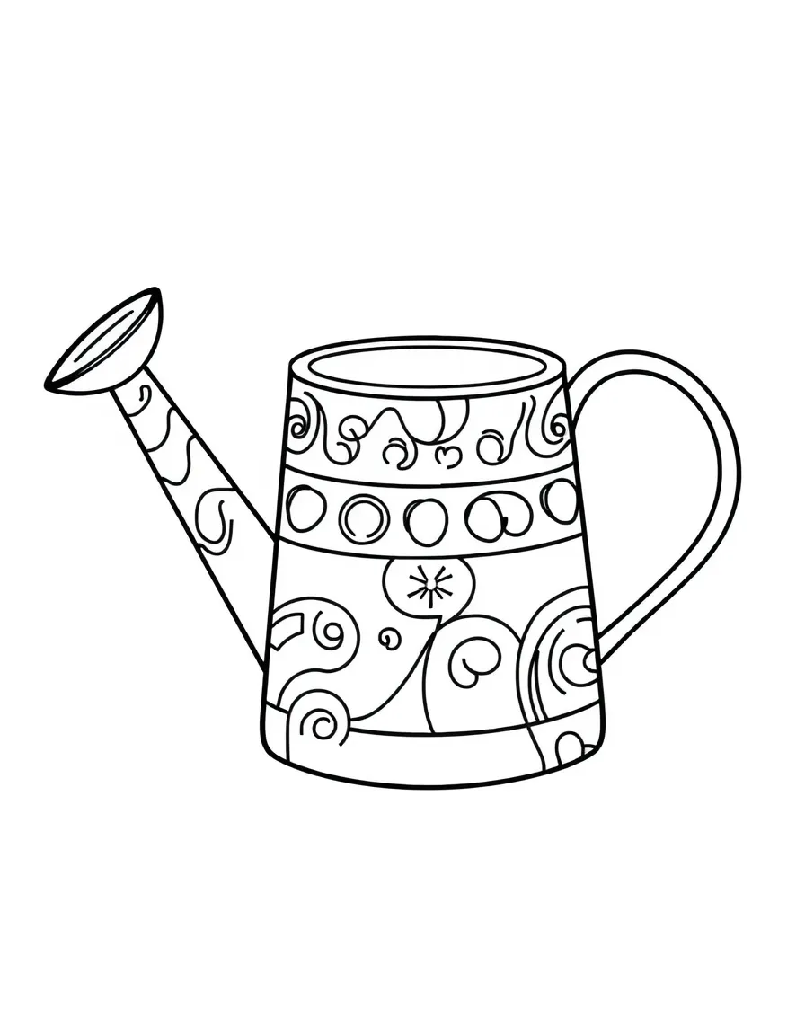 Abstract watering can with spout and handle patterns