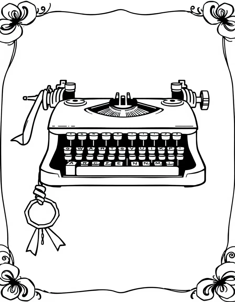 Abstract typewriter with key and ribbon pattern details