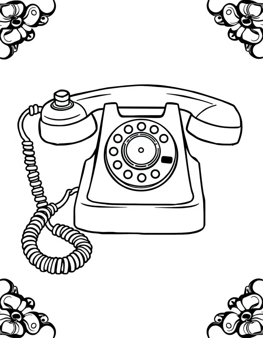 Pattern vintage telephone with dial and cord elements