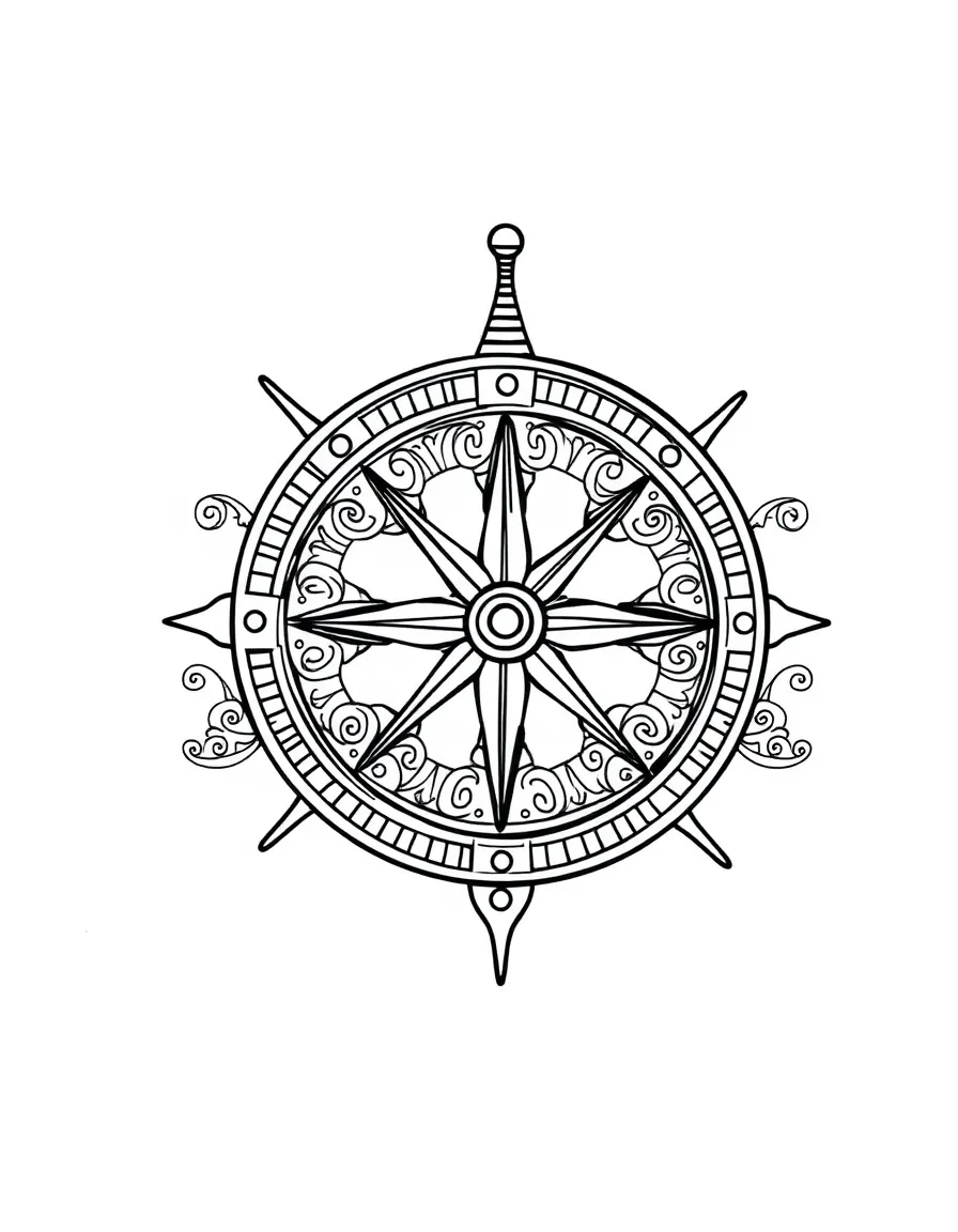 Zentangle compass with needle and direction patterns