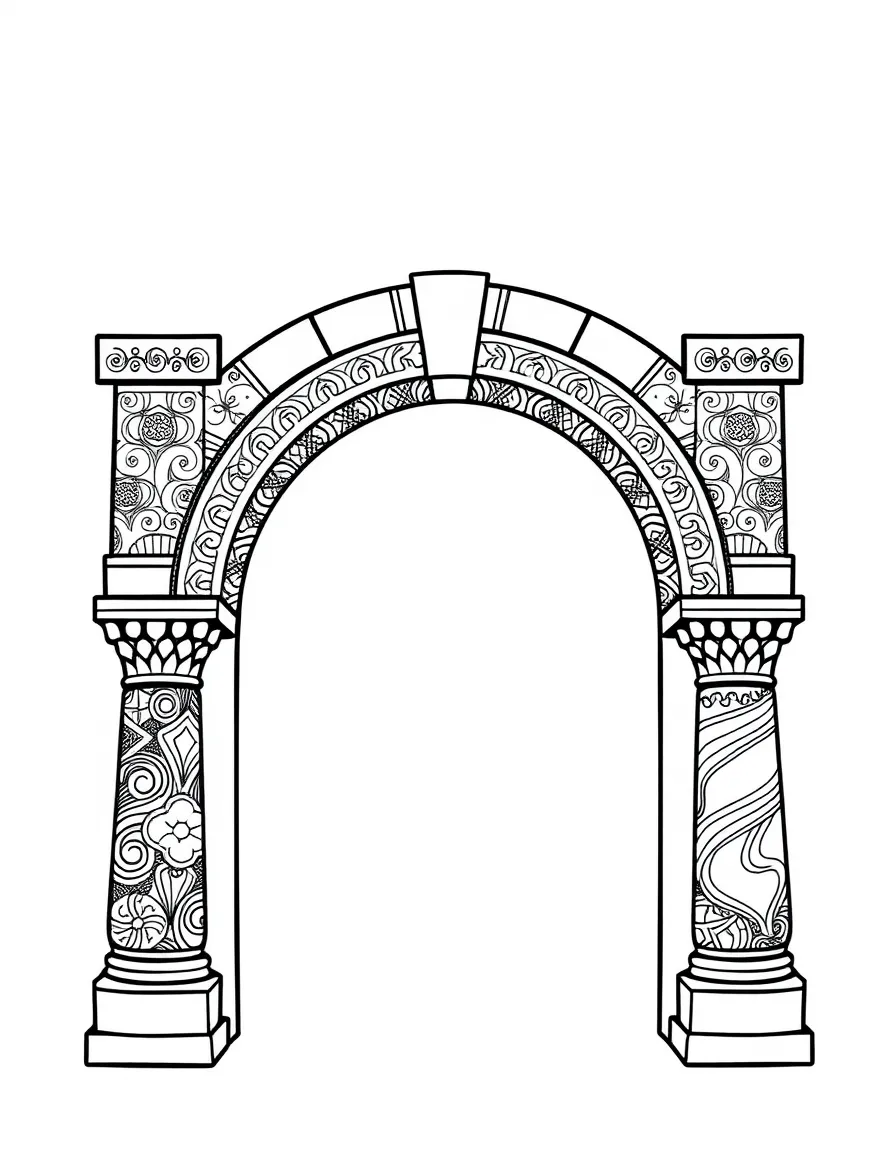 Zentangle archway with keystone and column patterns